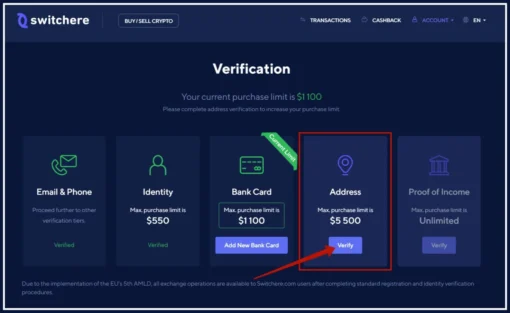Switchere Verified Account - Perfect for (CC to BTC Cashouts)