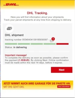 DHL SCAMPAGE FAKE SHIPMENT NOTIFICATION